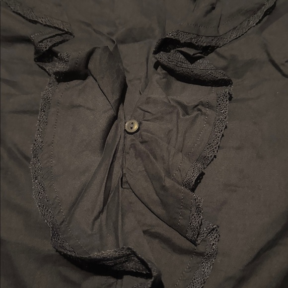 Navy Ruffled Button-Up Blouse - Picture 2 of 4